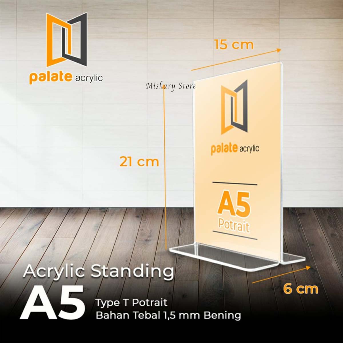 Akrilik Pajangan Iklan Brosur - Acrylic Tempat Brosur - Stand Kode QR - Tent Card Display A5 Type T - Acrylic Transparan Pajangan Brosur Display Menu A5 (15x20cm)