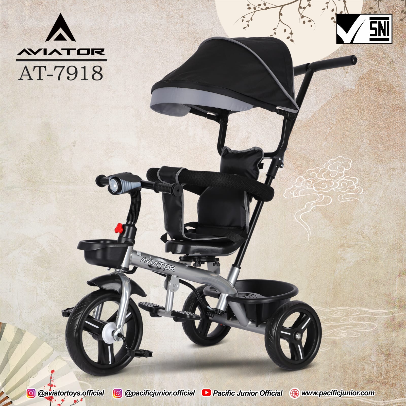 [ RODA TIGA ] AVIATOR Sepeda roda tiga stroller usia 1 - 4 tahun fItur bangu 2 Arah - Music - Tongkat kemudi - Canopy