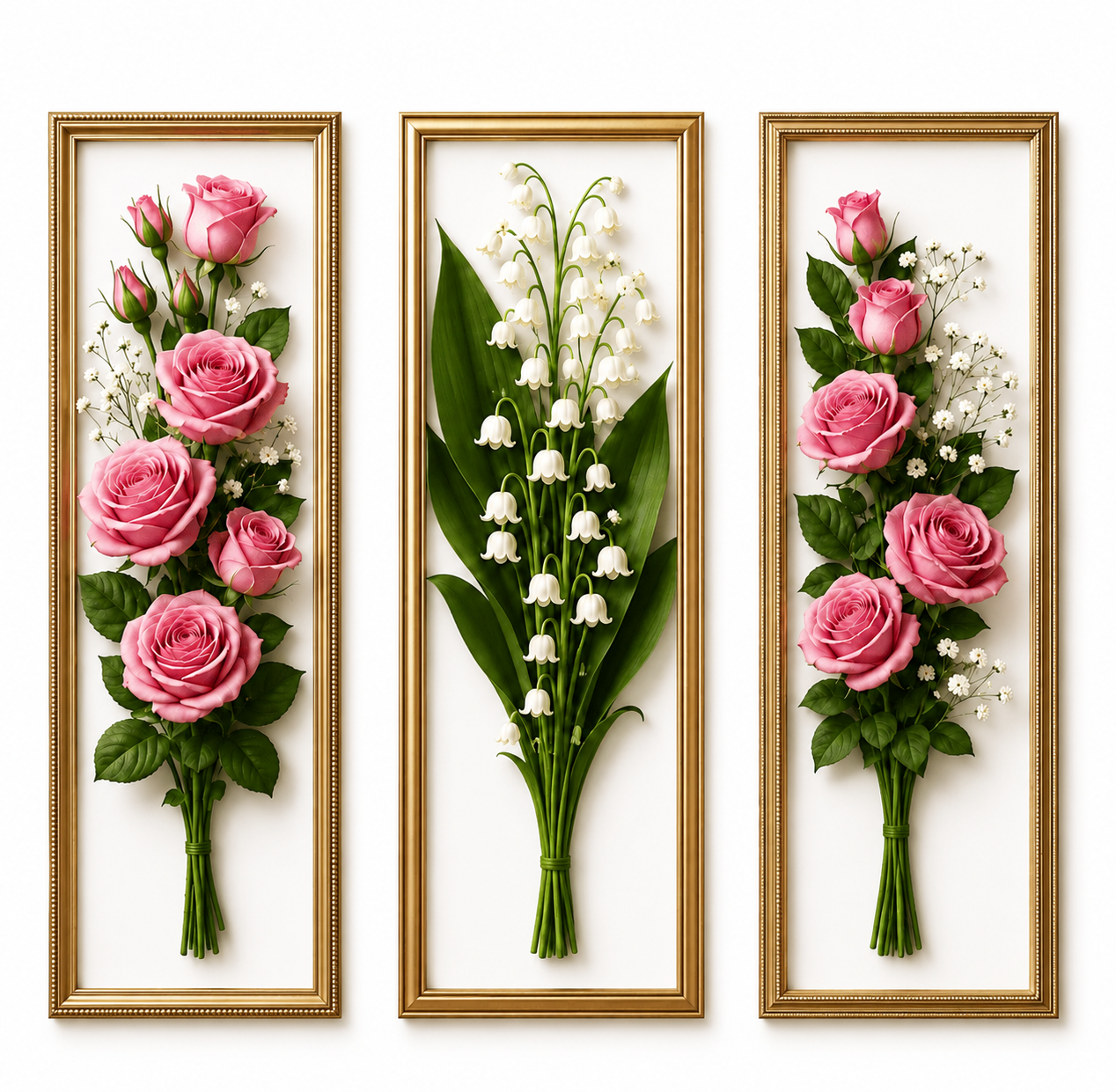 3 pcs hiasan dinding Estetik 3D gambar bunga mawar pink background putih 10X28CM