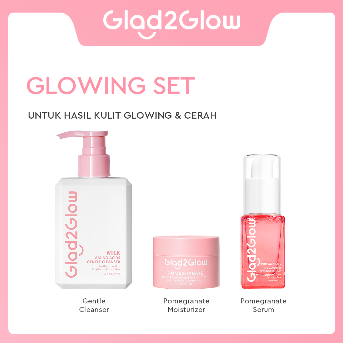 Glad2Glow Skincare Set 3pcs Set Milk Cleanser + Serum + Moisturizer Serum Wajah Pelembab Wajah Fa...