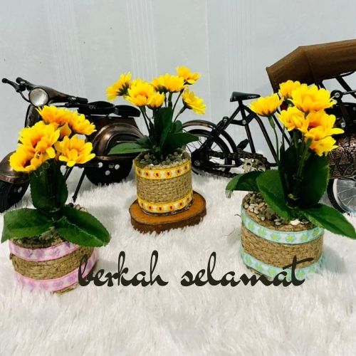 Furniture hiasan bunga matahari set pot goni klasik dan unik bunga dekorasi artifisial plastik bunga sudut ruangan bunga penghias ruangan
