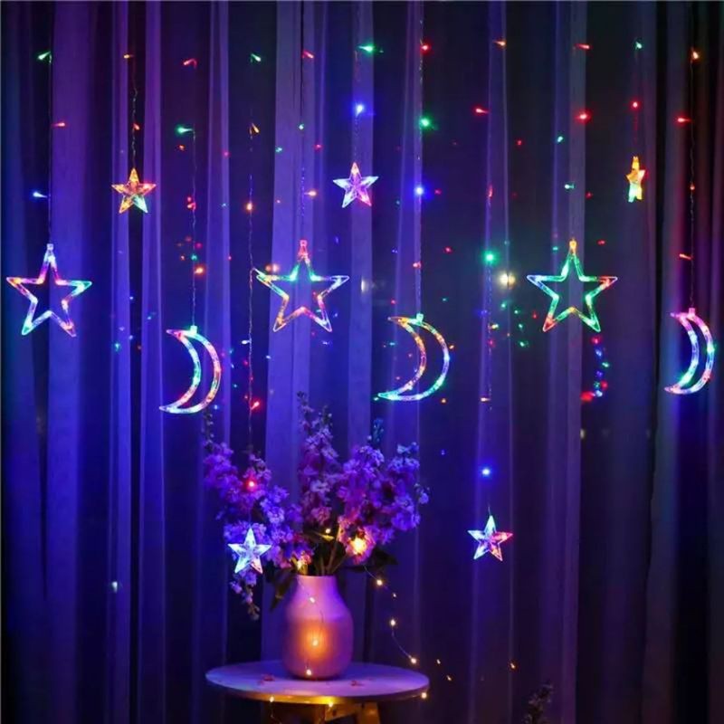 Lampu Natal Tirai Bintang BulanLED Tumblr Light Tirai | LED Star Curtain Light Wedding Warmwhite