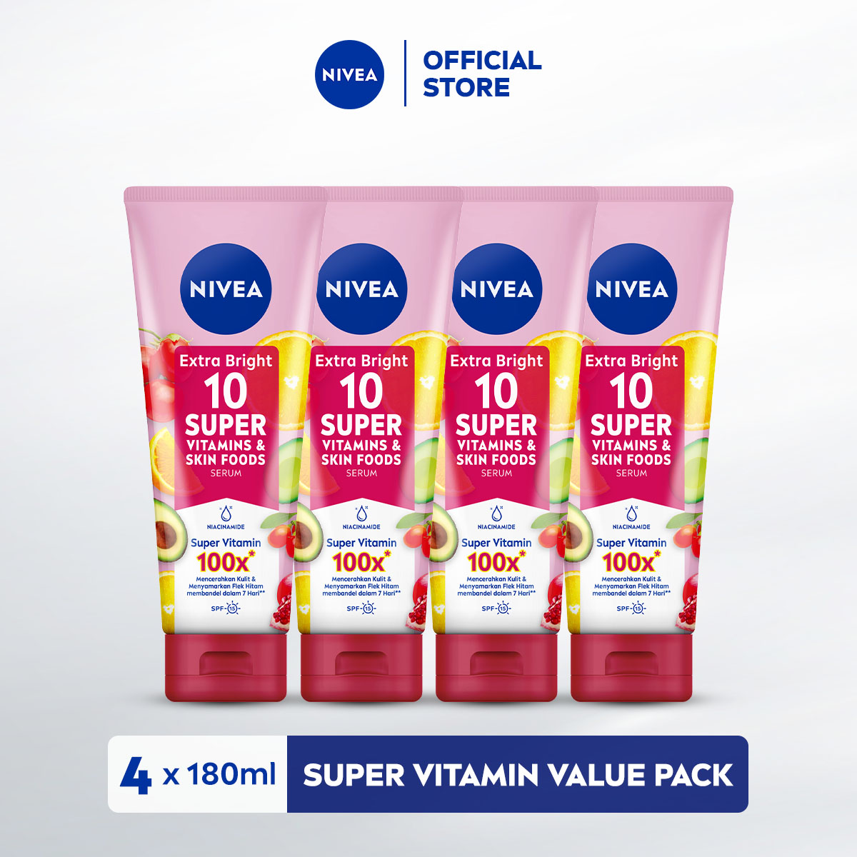 [Paket Hemat Isi 4] NIVEA Body Serum Extra Bright 10 Super Vitamins SPF15 180ml