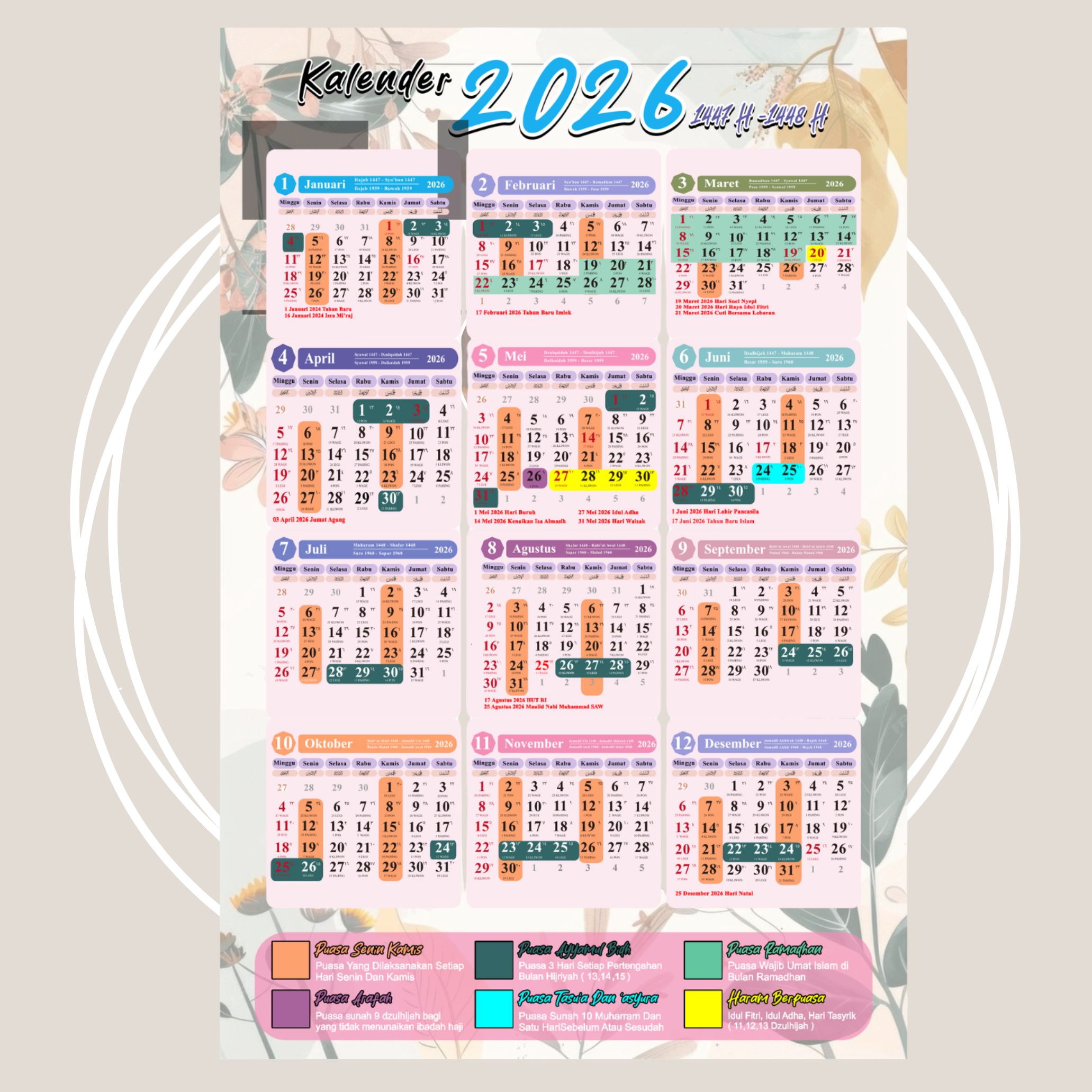 Kalender Puasa Tahun Baru 2026 Penanggalan Masehi Hijriah Jawa Lengkap Terbaru Lokal Indonesia