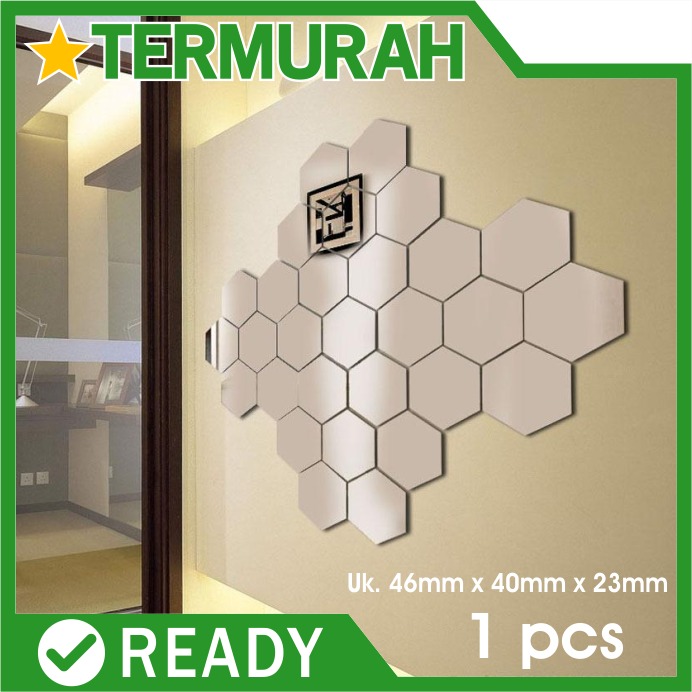 HIASAN DINDING wall tembok HEXAGONAL STIKER CERMIN KACA HEXAGON segi enam sticker mirror tempel