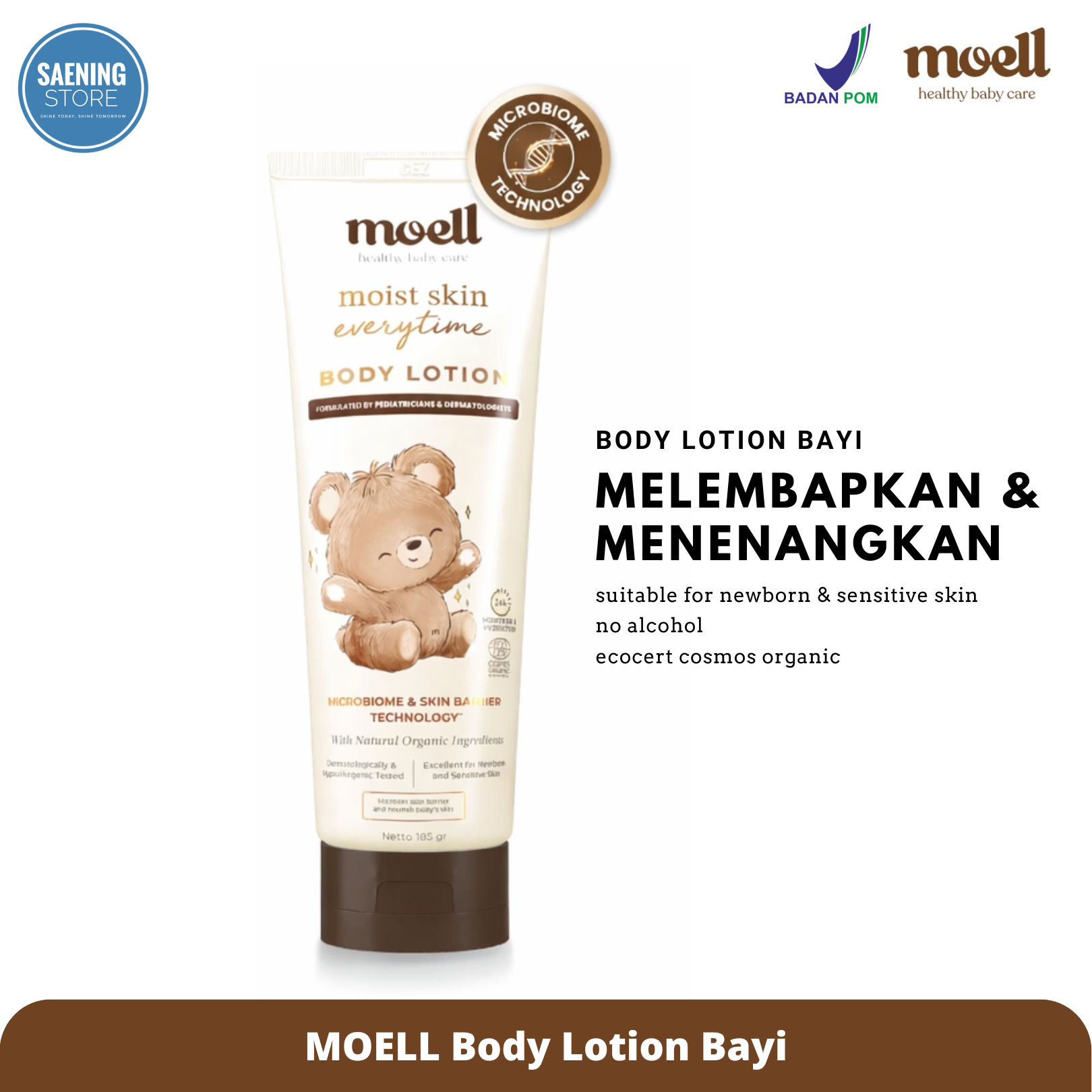 Moell Body Lotion Bayi 185gr 80 gr - Body Lotion Untuk Kulit Sensitif & Kering - Pelembap Bayi Anak Daily Use - Sensitif Kering Ruam (Eksim) - Skincare Bayi - Skincare Anak