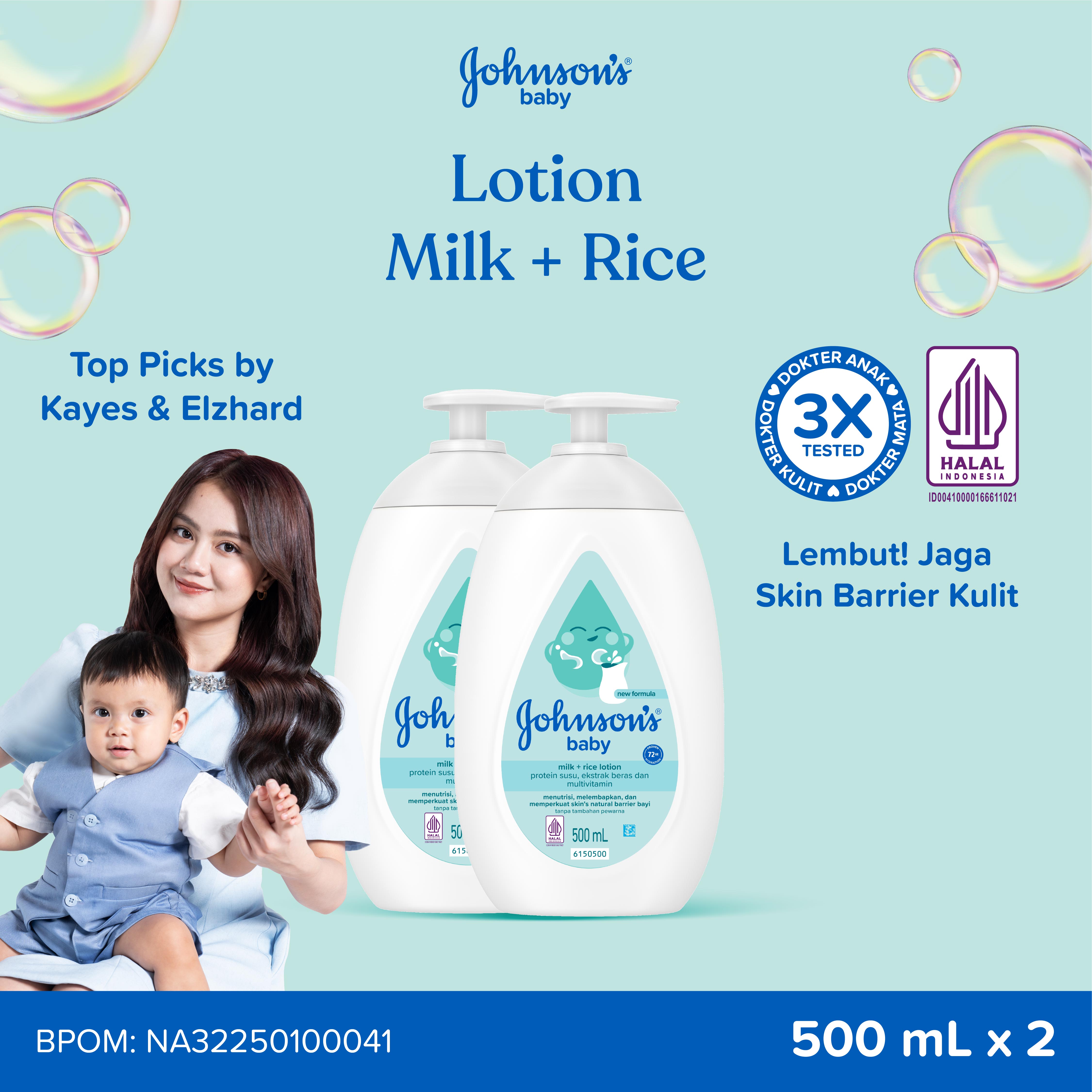 [Paket isi 2] JOHNSONS Milk + Rice Baby Lotion 500ml