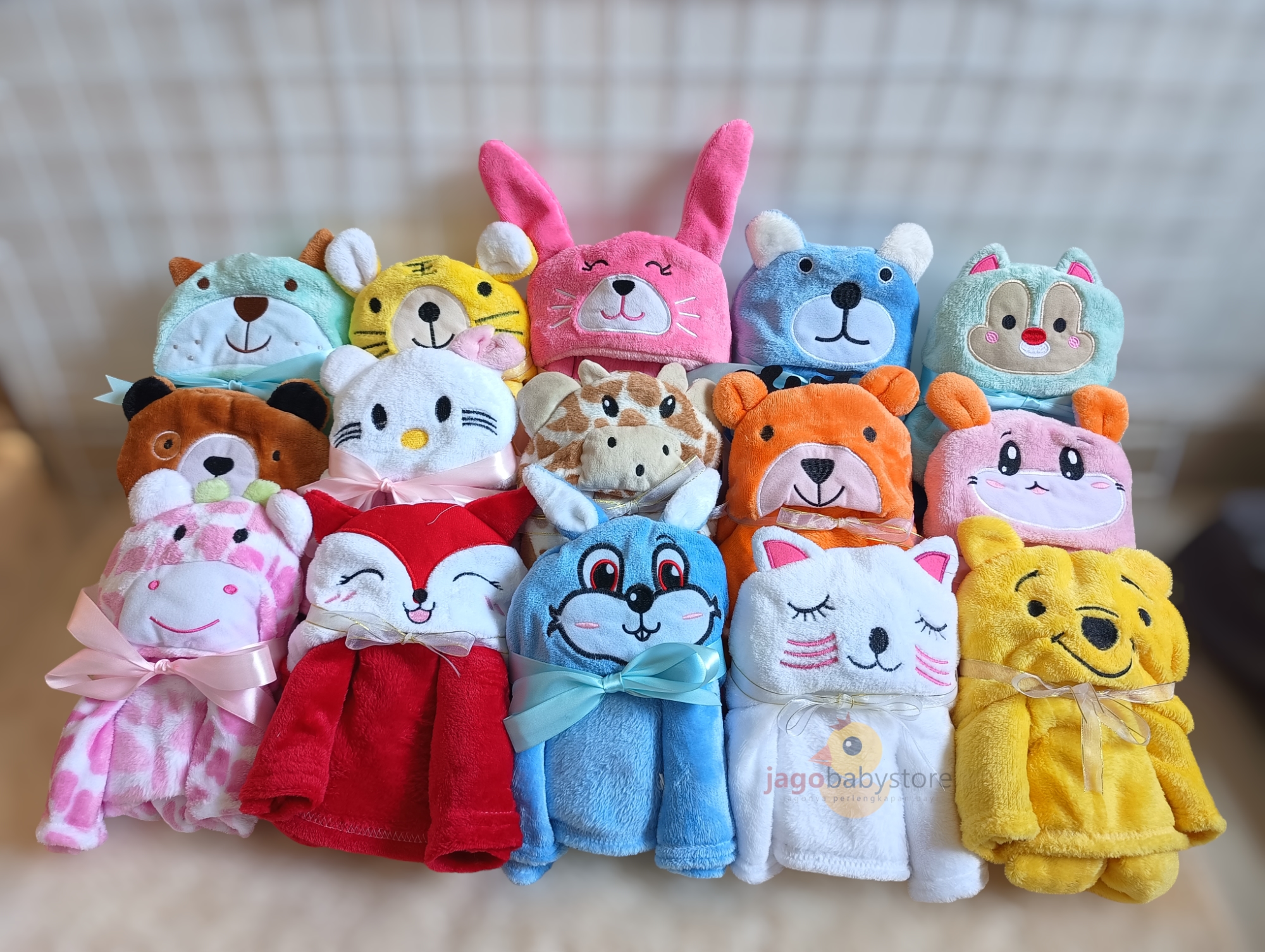 Selimut Bayi Animal Topi - Selimut Topi Karakter Boneka - Selimut Bayi Halus