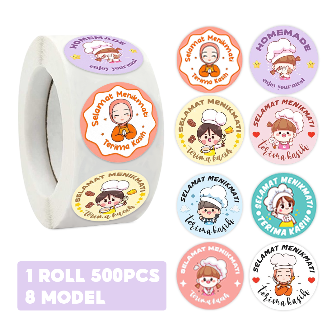 Bayar Di Tempat - 500 Pcs Stiker Selamat Menikmati / Stiker Roll Lucu / Sticker Bulat Roll Makanan Kue Terima Kasih / Sticker Makanan 500 PCS / Tempelan Bulat Unik