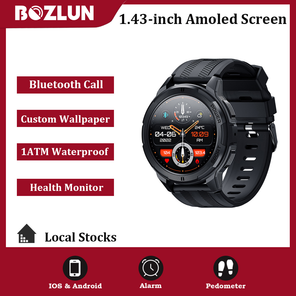 BOZLUN jam digital jam pintar pria AMOLED HD Screen Fitness Tracker Colour Display HeartRate Bluetooth call Ip68