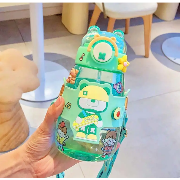 Botol Minum Anak Free Sedotan + Tali 741 Ukuran 600ml / Botol Minum Anak Karakter Unik