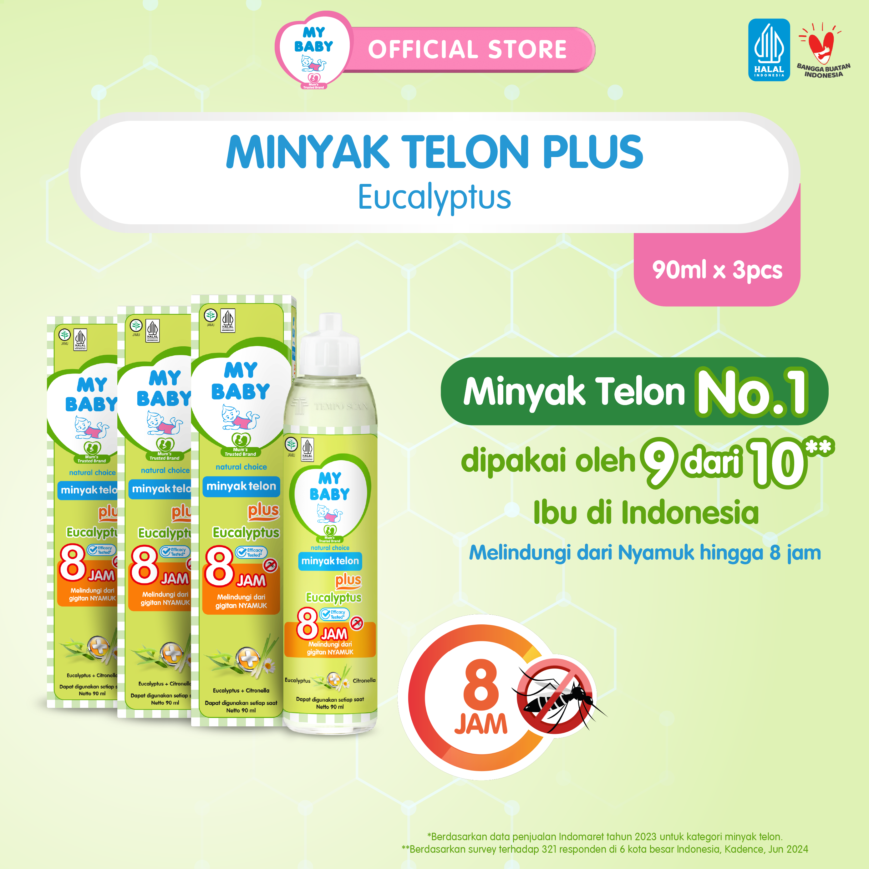 MY BABY Minyak Telon Plus [90 mL / 3 pcs] - Minyak Anti Nyamuk 8 Jam - Exp: 07.2027