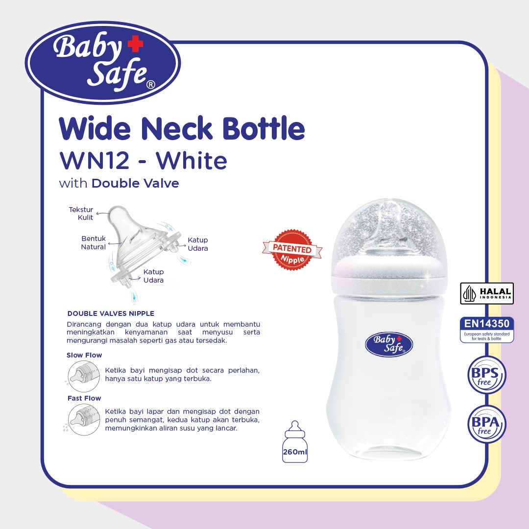 Baby Safe Botol Susu Bayi Anti Kolik Wide Neck Warna-Warni dengan Lembut & Teat Wide - Unisex