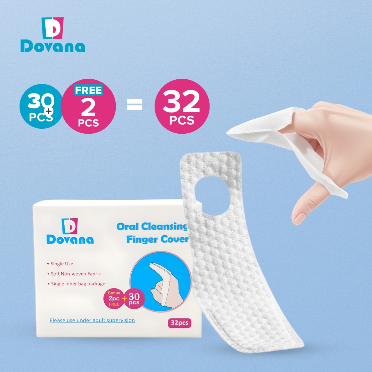 Dovana Pembersih Lidah Gigi Mulut Bayi Isi 30 Pcs Bonus 2 Pcs Tisu Jari Kasa Steril Baby Oral Cleaner Finger Wipes Dry