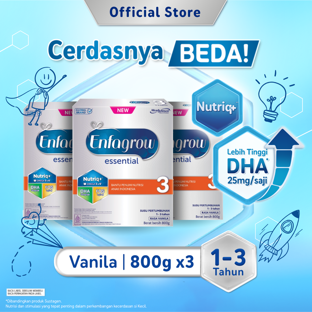 [Paket isi 3] Enfagrow Essential 3 Susu Formula 1-3 Tahun Rasa Vanila 400gr