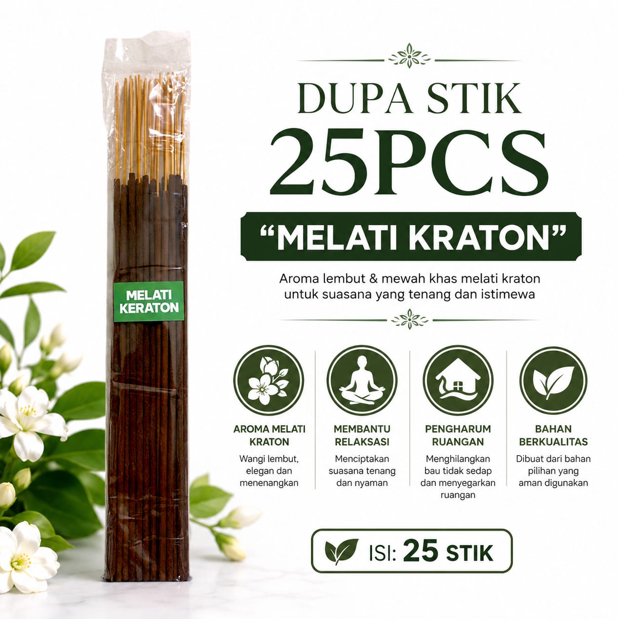 Dupa/hio stick wangi gaharu melati kraton 25pcs - bukhur lidi wangi pengharum ruangan