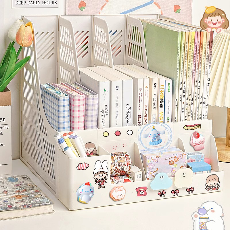 【Stiker Gratis】Rak organizer buku penyimpanansekat multifungsi rak meja rack book file degan tempat pulpen box desktop