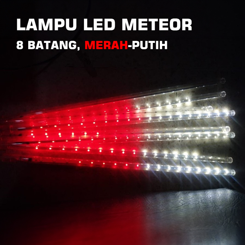 Lampu Meteor LED Merah-Putih 50cm 8 Batang / Lampu Hujan Meteor RGB Jatuh Salju Taman Hias