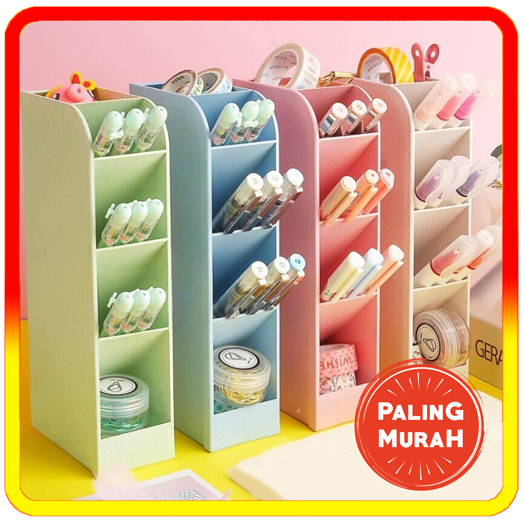 Rak Mini 4 Sekat / Rak Laci Plastik 4 Slot Pulpen Spidol / Desktop Drawer / Rak Mini 4 Sekat / Tempat Penyimpanan ATK Pena Pensil Pulpen Gunting Sendok / Kotak Organizer Tempat Alat Tulis Meja Kerja Belajar Remot AC TV Kipas Brush Make Up Kosmetik Dasi