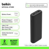 Belkin BPB014BTBK BoostCharge 3-Port Compact Power Bank 20K with PD 20W