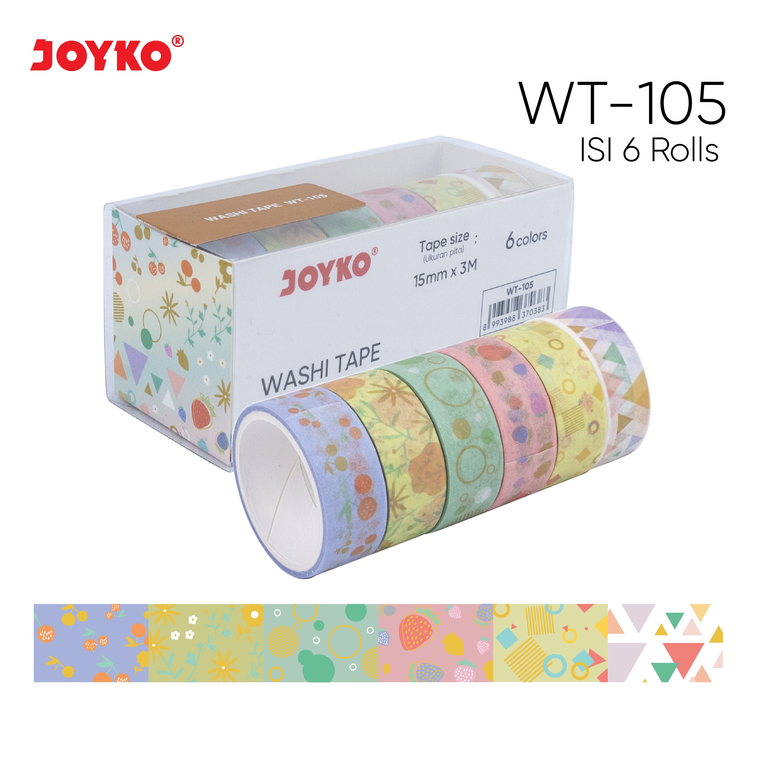 Washi Tape Pita Perekat Selotip Kertas Warna Joyko WT-101~105