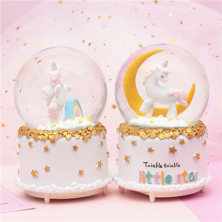Bola Salju Unicorn Lampu (Light + Auto Snow) / Unicorn Musical Crystal Ball Snowball / Bola Kristal Musik Salju