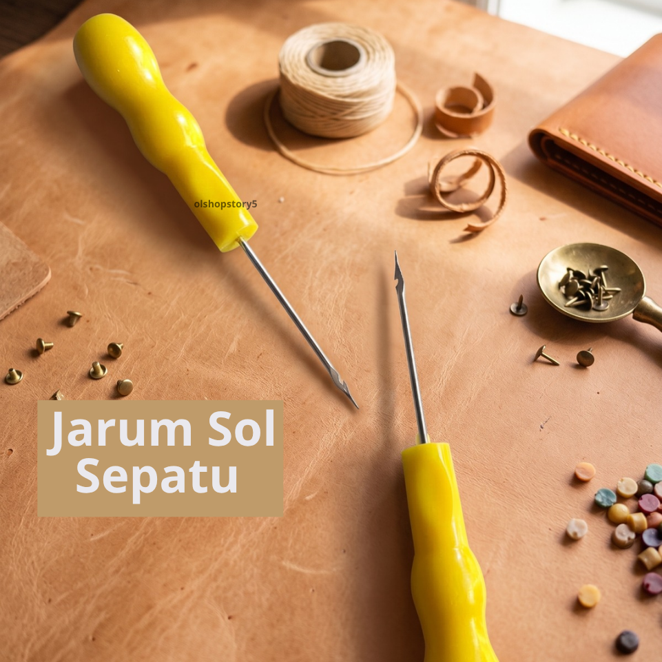 Jarum Sol Sepatu Gagang Plastik Kuning - Alat Jahit Sol Sandal Kulit Terpal Kasur Serbaguna E