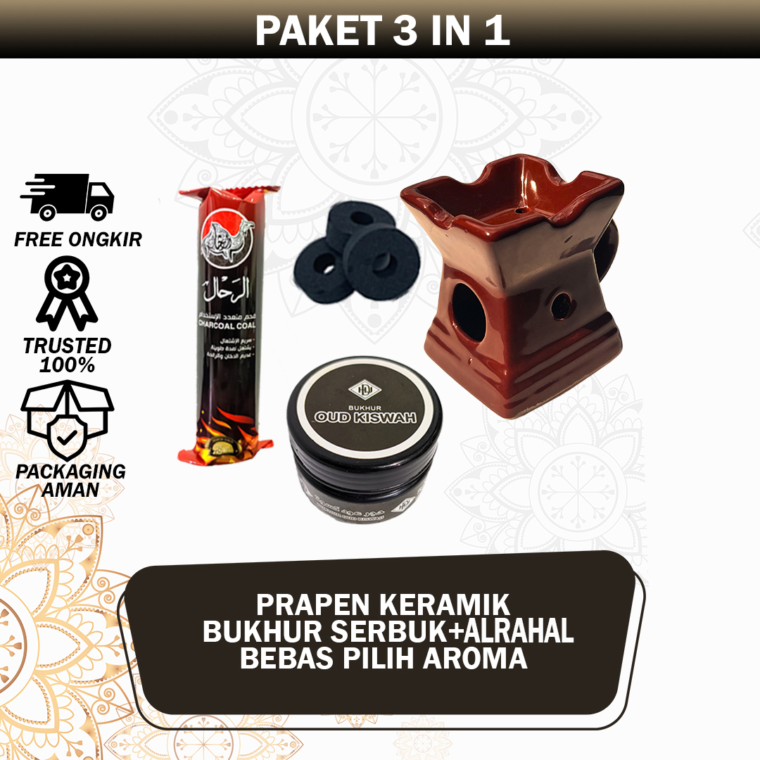 Paket Gebyar 3 in1 Bukhur Maghribi Hajar Aswad gahru Gaharu Kiswah Al Khanjar Black Oud maharaja Buhur Turkey Dengan Arang Magic Dan Keramik Buhurnya Habaib
