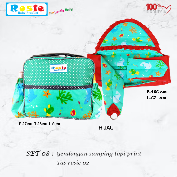 Set 08 Gendongan Samping Print Rosie Dan Tas Sedang Rosie