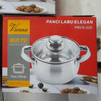 Panci Labu Soup Pot Steinless Steel Satuan Belly Pot Ukuran 20 22 dan 24cm Tutup Kaca High Quality