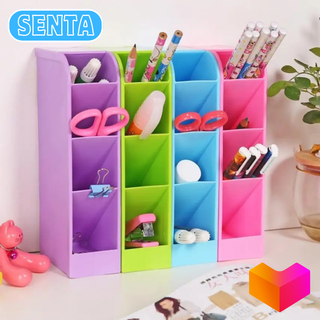 Senta - Rak Mini 4 Sekat / Tempat Penyimpanan ATK Pena Pensil Pulpen Gunting Sendok / Kotak Organizer Tempat Alat Tulis Meja Kerja Belajar