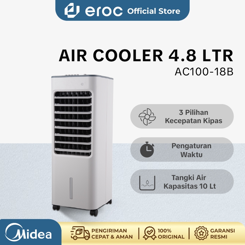 Air Cooler MIDEA - Kapasitas 4.8 Liter - 3 pilihan kecepatan kipas - Model AC100-18B