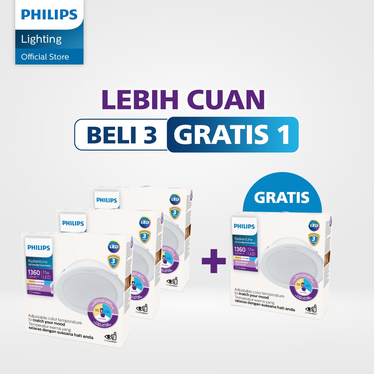 Philips Lampu Panel LED Beli 3 Gratis 1 Philips Radiantline Downlight SSW 150 17W WH recessed IDOL