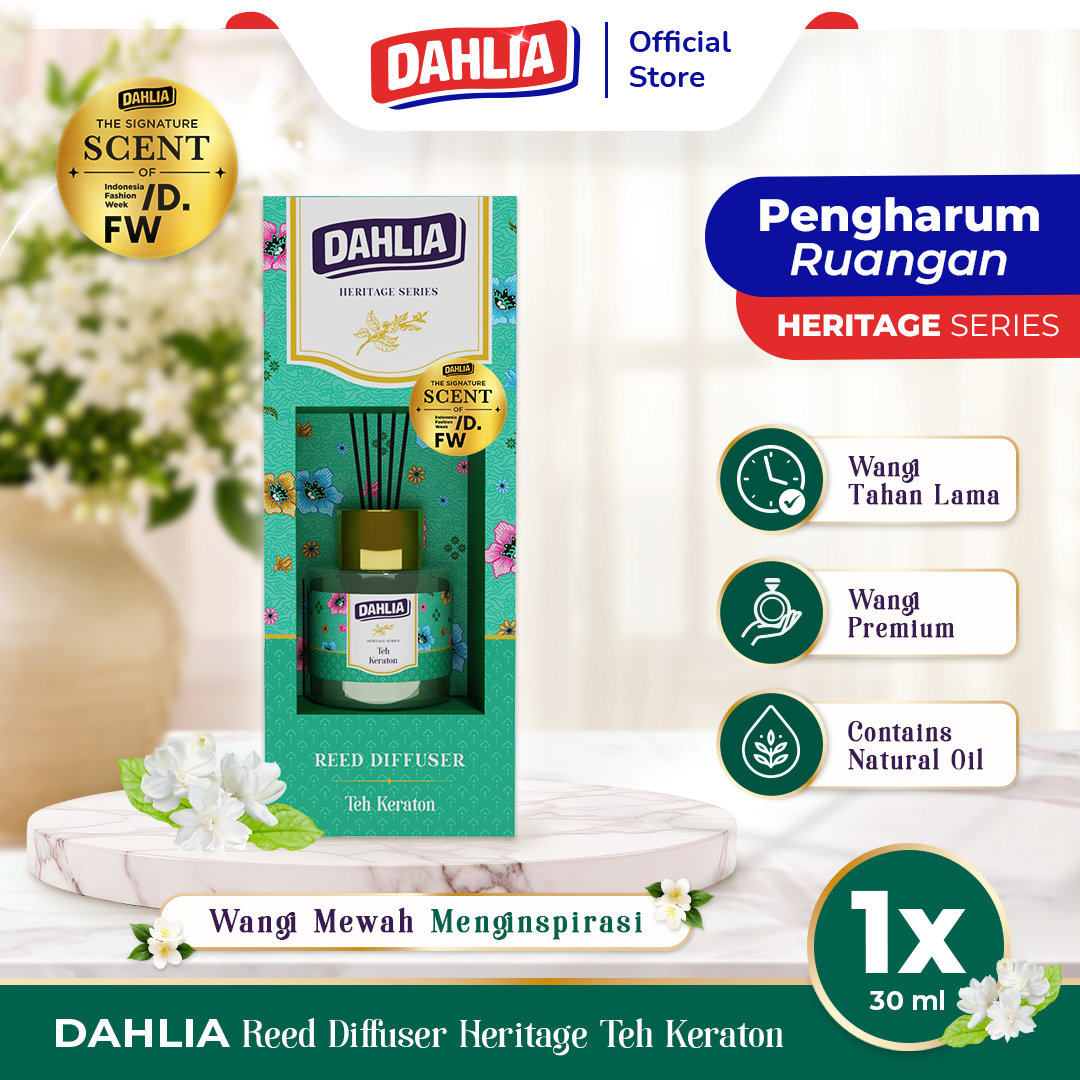Dahlia Reed Diffuser Heritage Series Teh Keraton Isi 1 (30ml) - Pengharum Ruangan dengan Wangi Mewah & Menenangkan