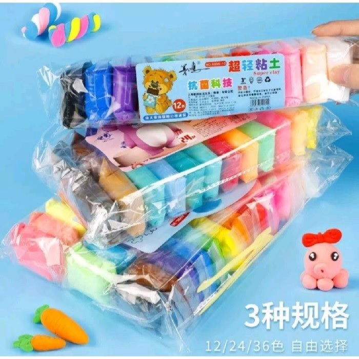 Super Light Clay Lilin Mainan Anak / Clay Polymer Premium 12 Warna / Mainan Edukasi Anak