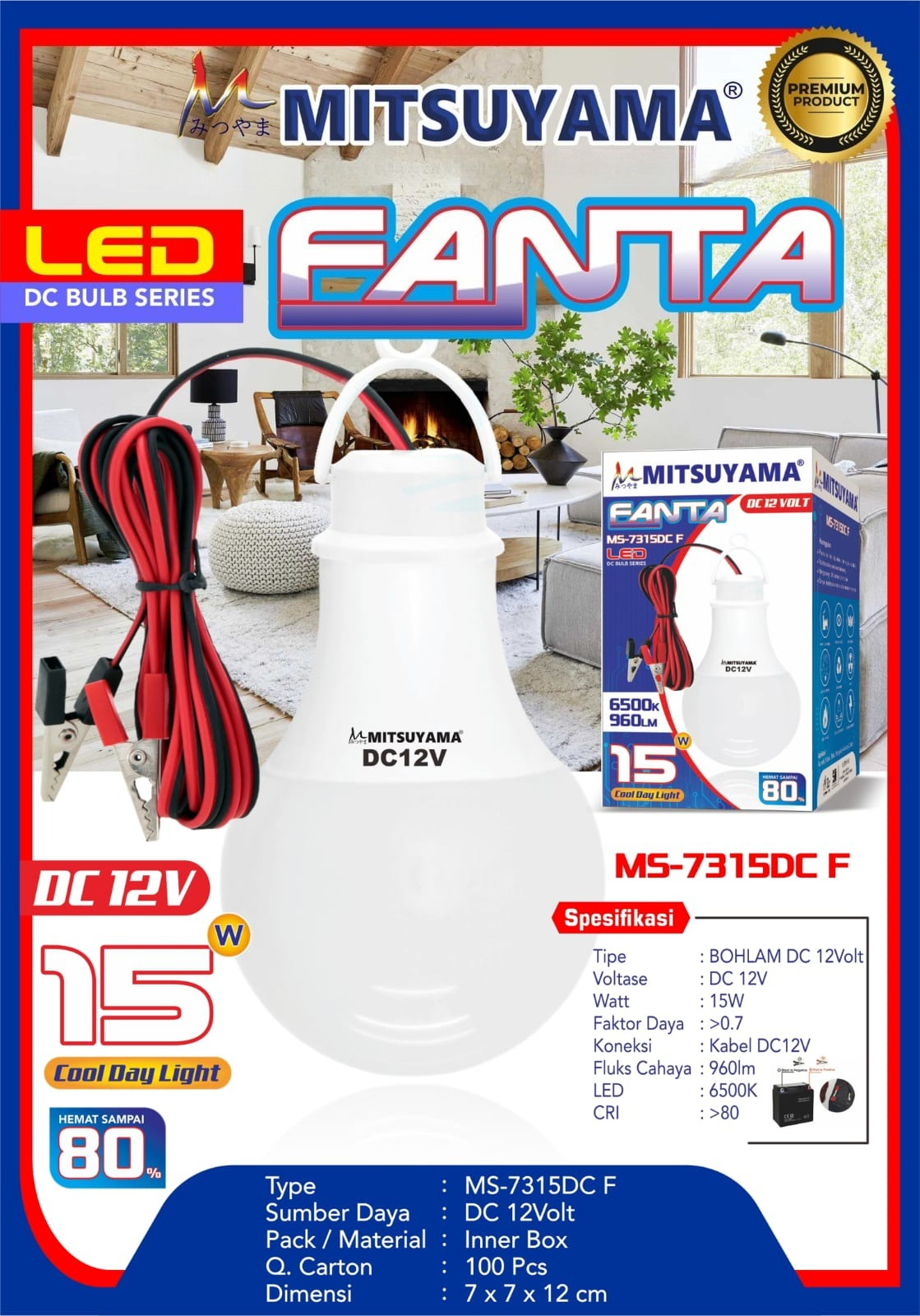 Klik-Beli Bohlam DC 12V LED Bulb Jepit Aki - Mitsuyama Lampu FANTA Series 15W 18W Cahaya Putih Terang