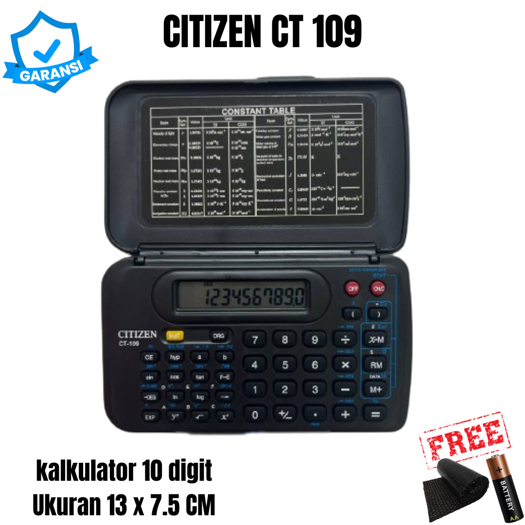Kalkulator CT 108 109 Scientific Ilmiah Sin Cos Ukuran Sedang 13cm X 75cm Dual Power