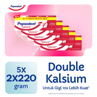 [Paket isi 5] Pepsodent PASTA GIGI Pencegah Gigi Berlubang Anti-cavity Toothpaste dengan Double Kalsium 2x220gr