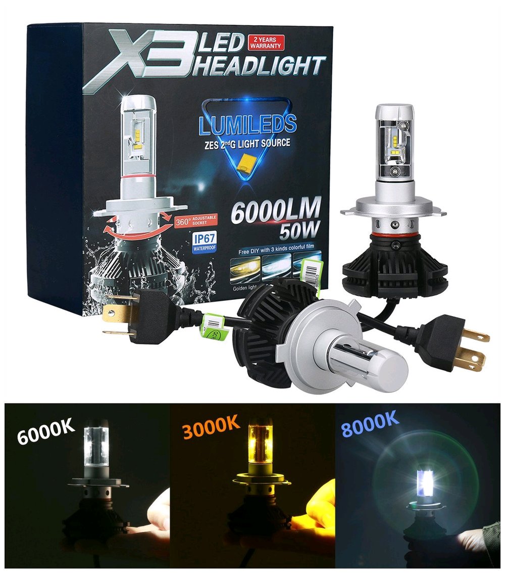 LAMPU LED HEADLAMP FOGLAMP X3 PHILIPS H4 H8 H11 H16 HI LO X3 HIGH QUALITY 6000LM 50W