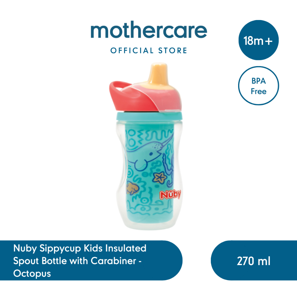 Nuby Sippycup Kids Insulated Spout Bottle with Carabiner 270ml - Botol Minum Anak BPA Free 18M+