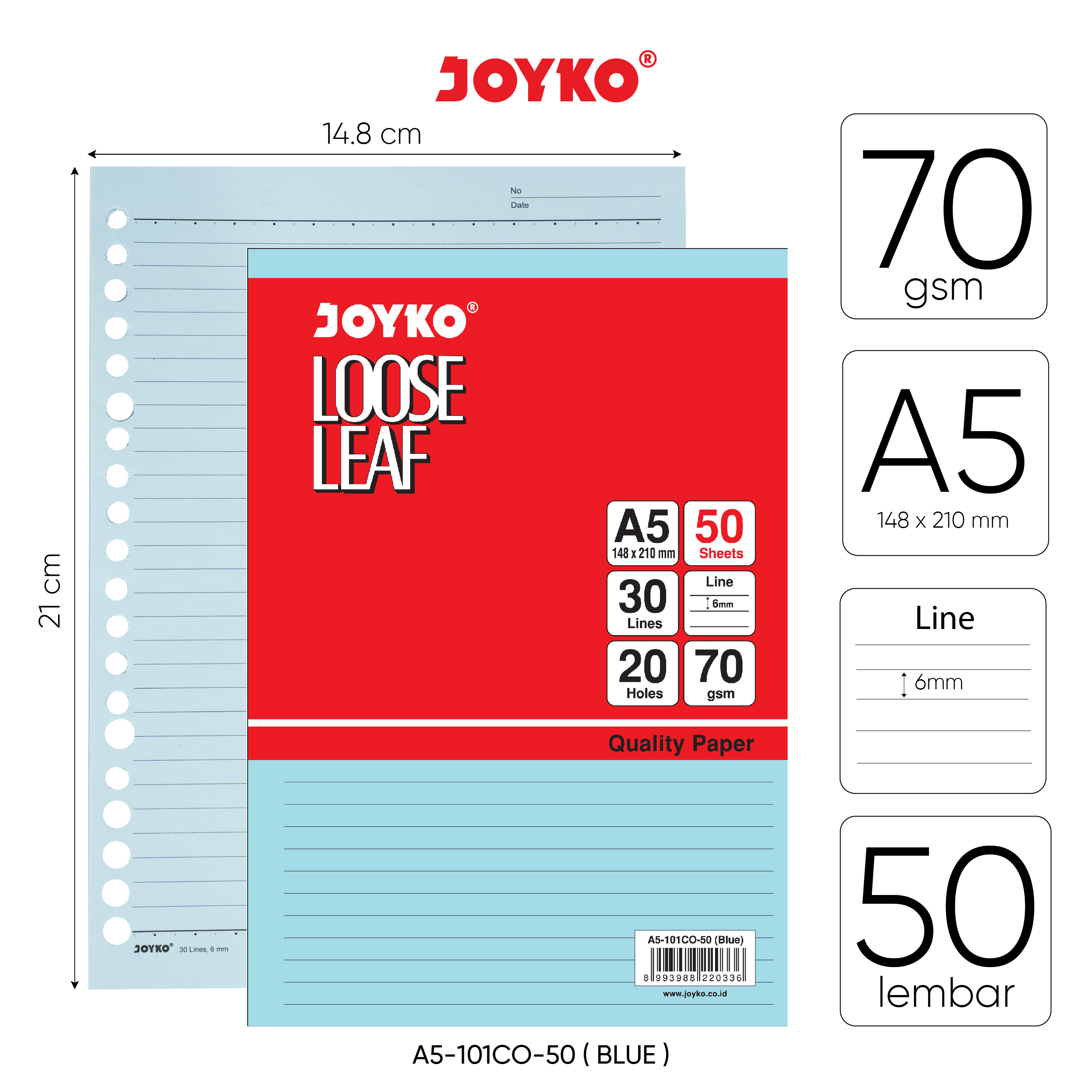 Loose Leaf Color Isi Kertas File Binder Warna Joyko A5