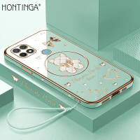 （Lokal Ready）Hontinga Softcase Case Casing hp OPPO A12 A12E A12S A15 A15S A2 5G Casing Cartoon Shining Bear Warna Solid Mewah Berlapis Lembut silikon TPU kesing Case hp Anti Gores Air Karet untuk Anak softcase