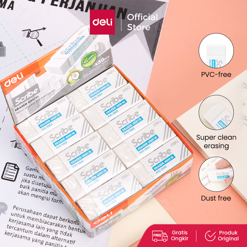 Deli Eraser / Penghapus Pensil Putih Bebas PVC Bebas Debu Tidak Beracun 1 pcs EH00110