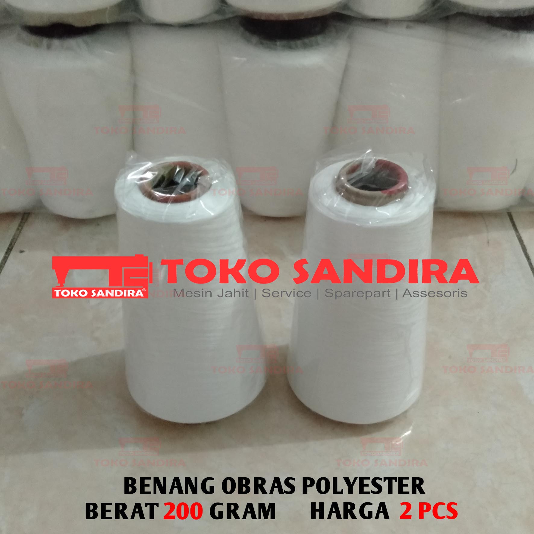 2 PCS Benang Obras Polyester 200 gram -+ Warna Putih/Benang obras murah/benang polyester