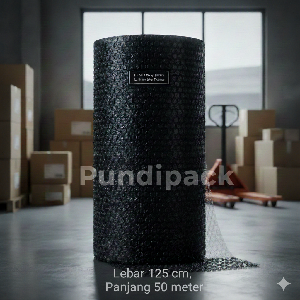 Bubble Wrap Hitam Roll Besar 125 cm x 50 Meter Tebal PUNDIPACK | Plastik Buble Gelembung Anti Gores Packing Aman Ekstra Lebar Pengiriman Privasi