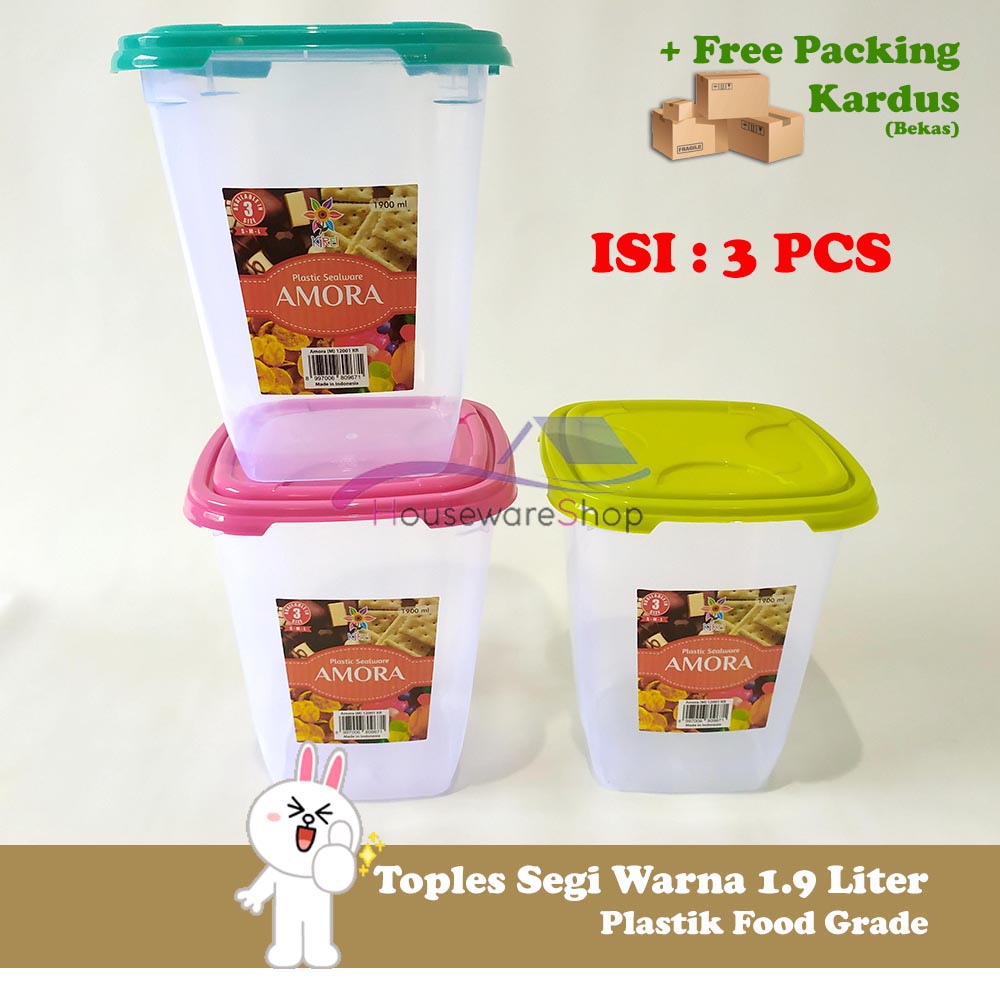 3 Pcs x Sealware Toples Segi Extra Besar Kirei Amora 1900 ML sealware toples segi extra large – 2500ml