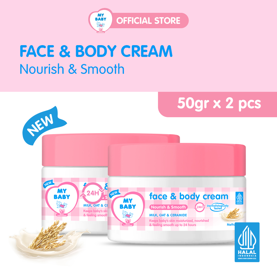 MY BABY Face & Body Cream Nourish & Smooth [50 g / 2 pcs] - Cream Lotion Ceramide Oatmeal Milk - Exp: 05.2027