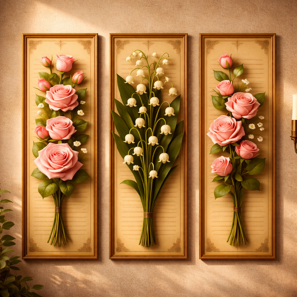 1 HARI JADI 3 Pcs Hiasan Dinding Estetik 3D Gambar Bunga ukuran 10x30cm