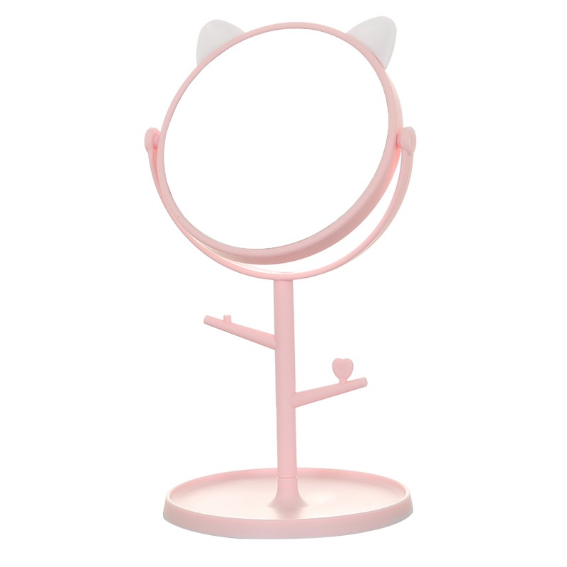 Harga Grosir - Cermin Motif Telinga Kucing Panda / Kaca Make Up Bulat / Standing Mirror Make Up