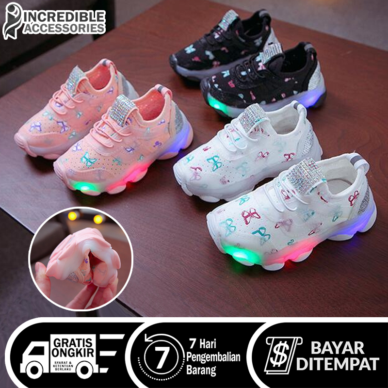 Sepatu Anak 012 LED Motif Kupu-Kupu Sneakers Trendi Slip On Sport Anak Perempuan/Laki-Laki Cewe Sepatu Kets Anak Cewek/Cowok sepatu anak 012 led motif kupu-kupu sneakers trenslip on sport anak perempuan/laki-laki cewe sepatu kets anak cewek/cowok